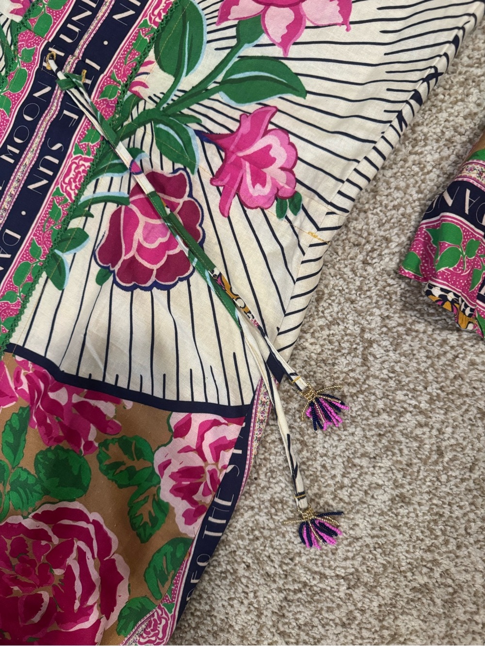 Maaji Pink Floral Swim Cover-up Tunic with Green and Gold Accents - Picture 5 of 6
